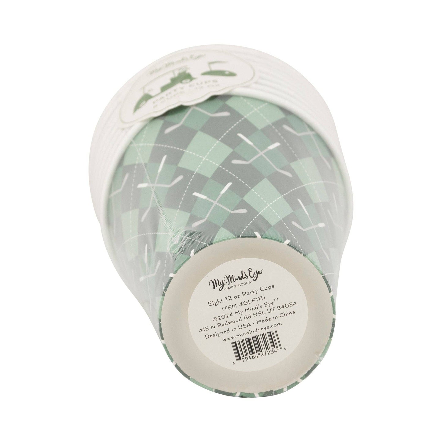 Golf Green Plaid 12oz Paper Cups - 8pk