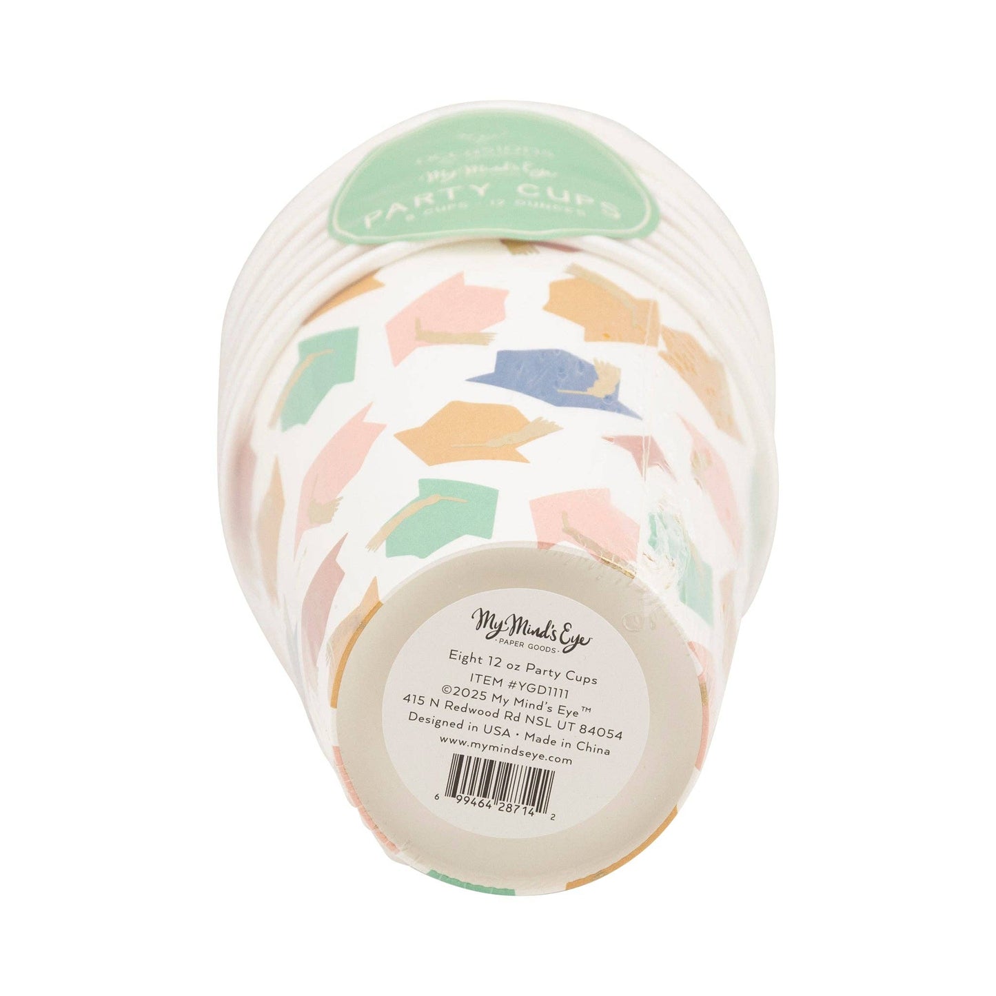 Colorful Grad Caps Paper Party Cups - 8pk