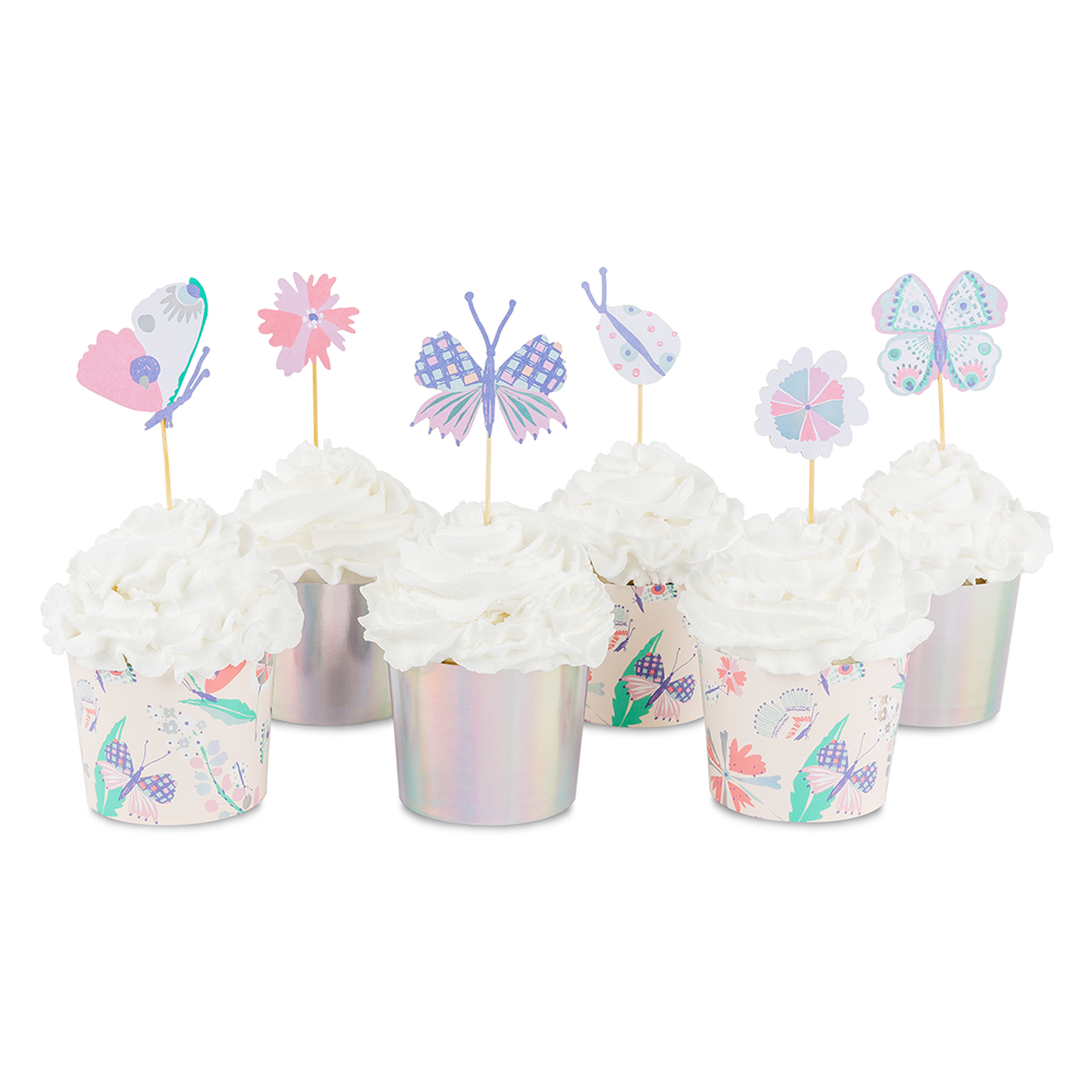 Flutter Butterfly Cupcake Toppers + Baking Cups Decorating Set