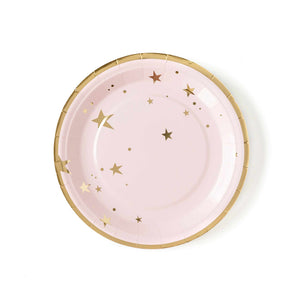 Baby Pink & Gold Stars Round 9" Plates - 8pk