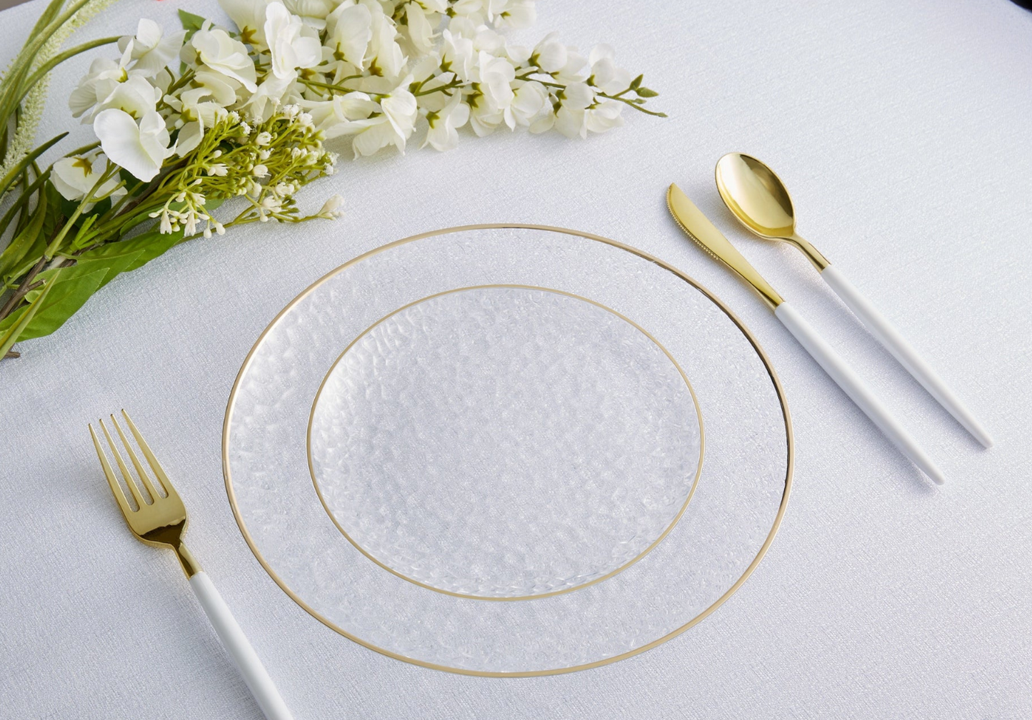 Pebble Clear and Gold Dinner & Salad Plastic Plates Multipack Set - 32pk