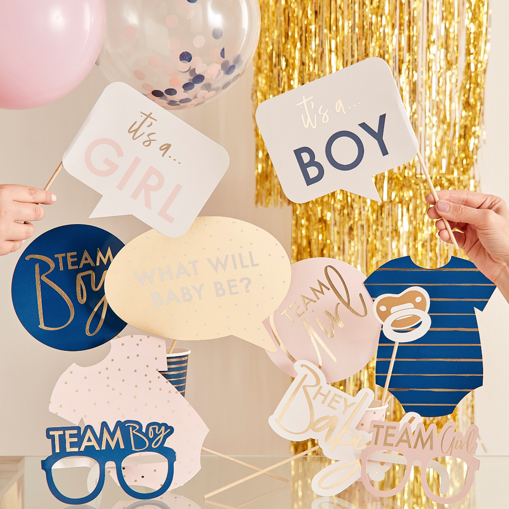 Gold Foiled Gender Reveal Party Photo Booth Props