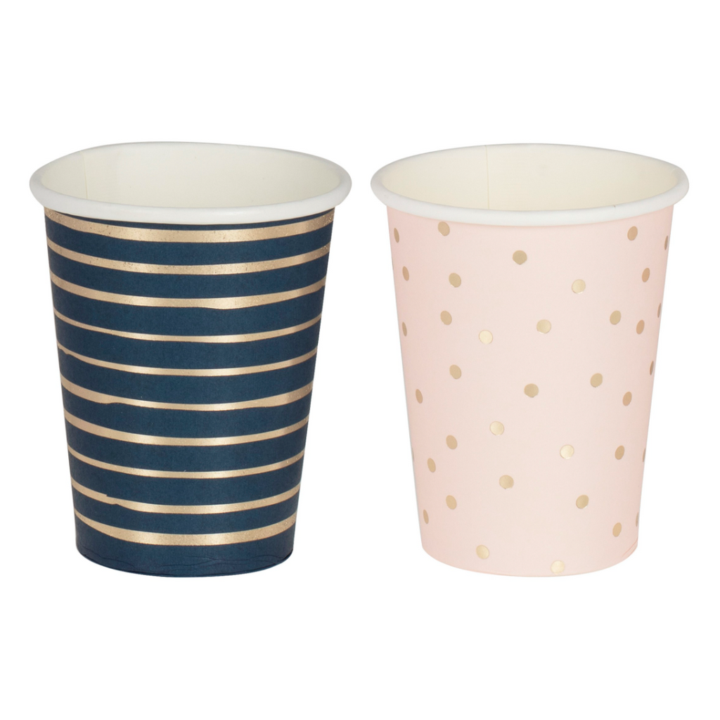 Gold Foiled Pink & Navy Assorted Gender Reveal Party Cups - 8pk