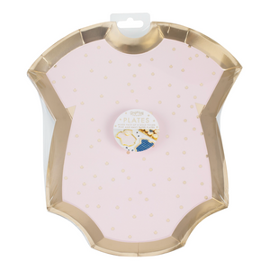 Gold Foiled Pink & Navy Baby Onesie Party Plates - 8pk