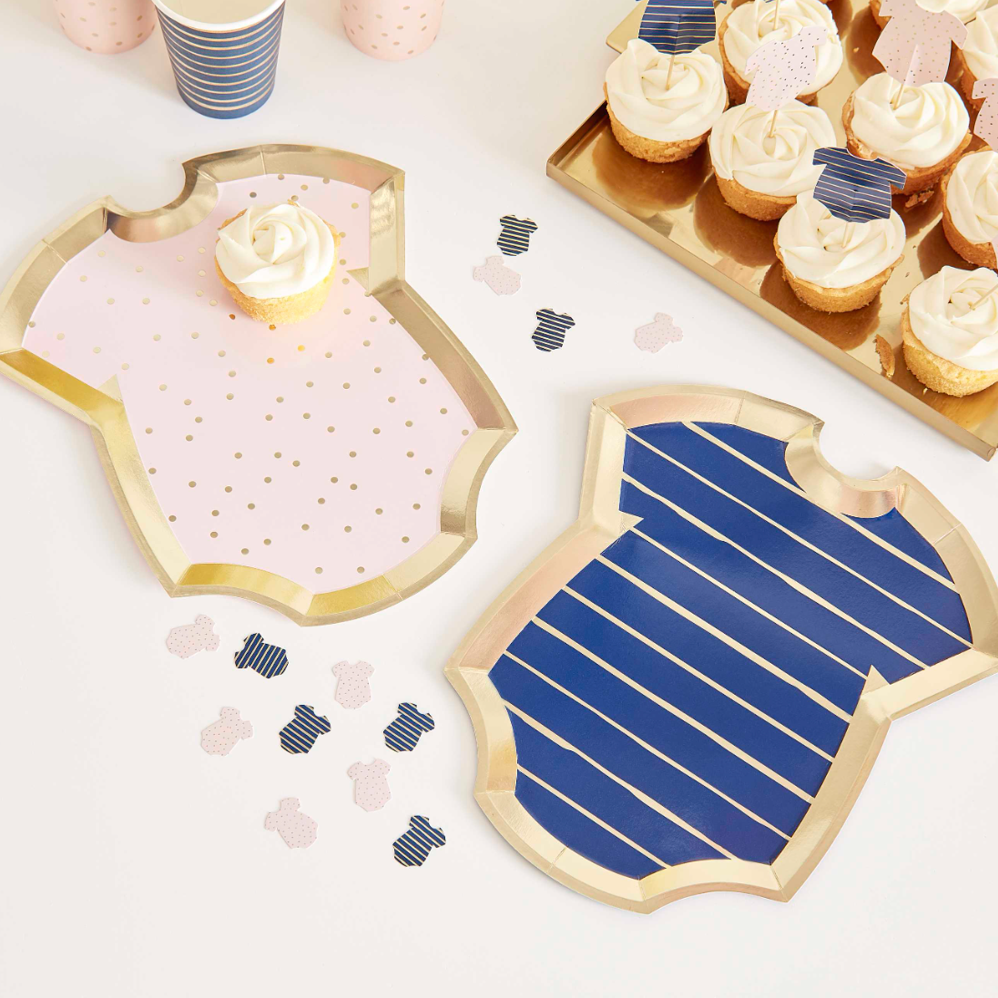 Gold Foiled Pink & Navy Baby Onesie Party Plates - 8pk