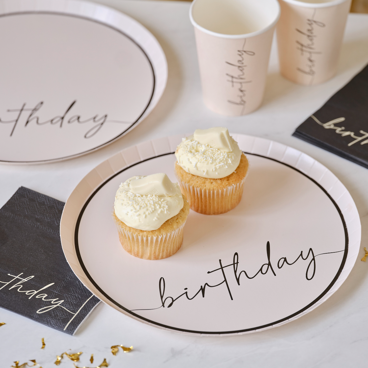 Nude and Black Birthday Paper Party Plates