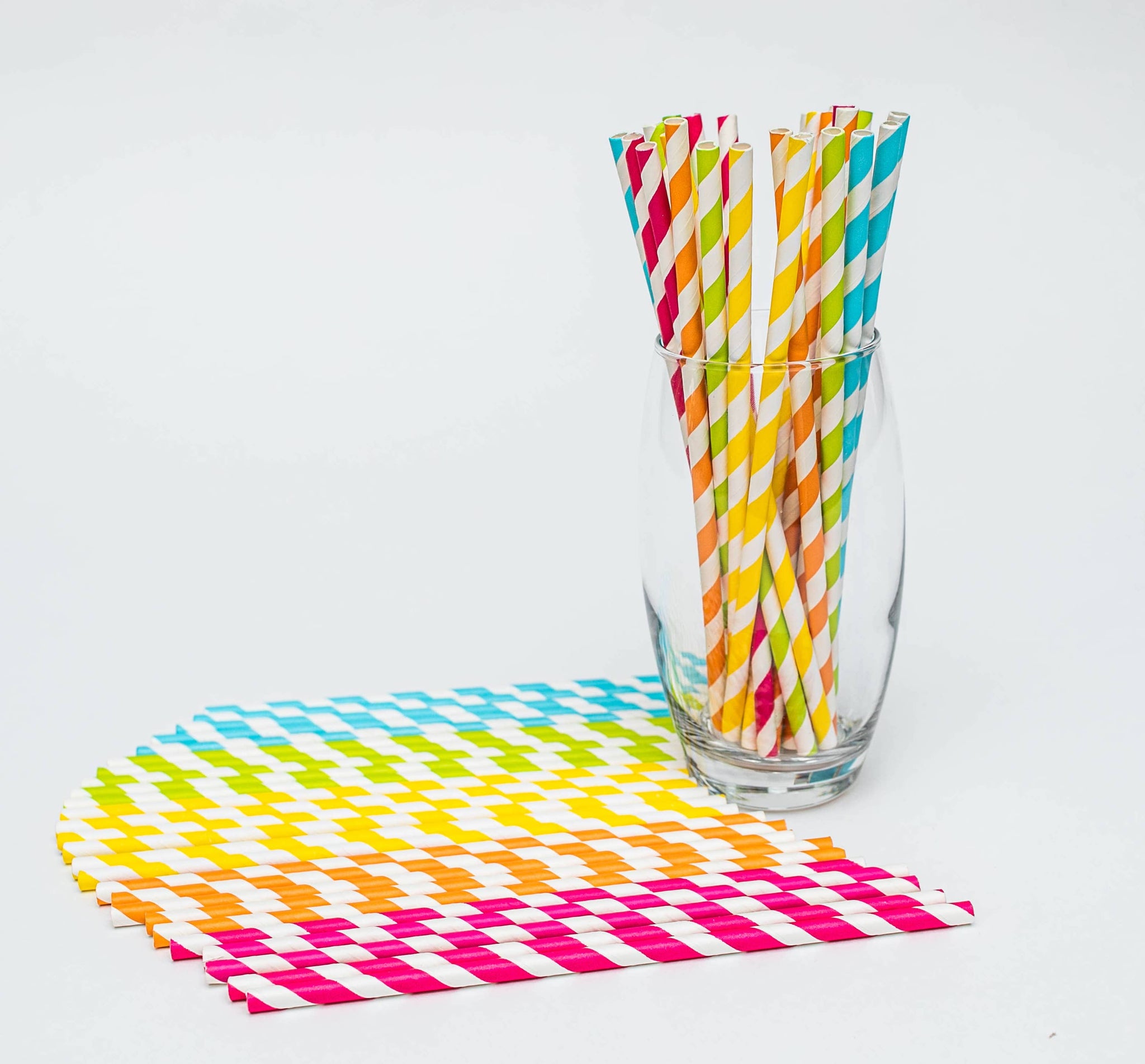 Assorted Colorful Striped Paper Straws - 25pk