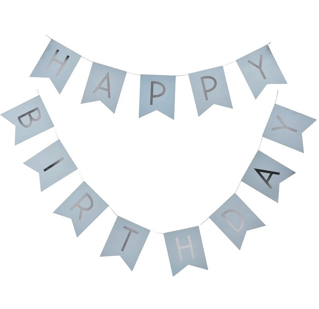 Pastel Blue & Silver Foil Happy Birthday Banner