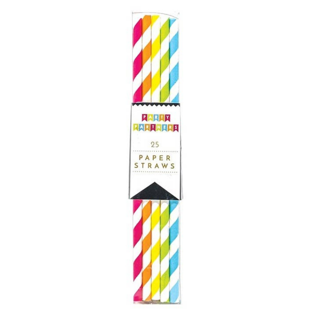 Assorted Colorful Striped Paper Straws - 25pk
