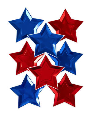 Blue and Red Foil Star Shaped Paper Plates