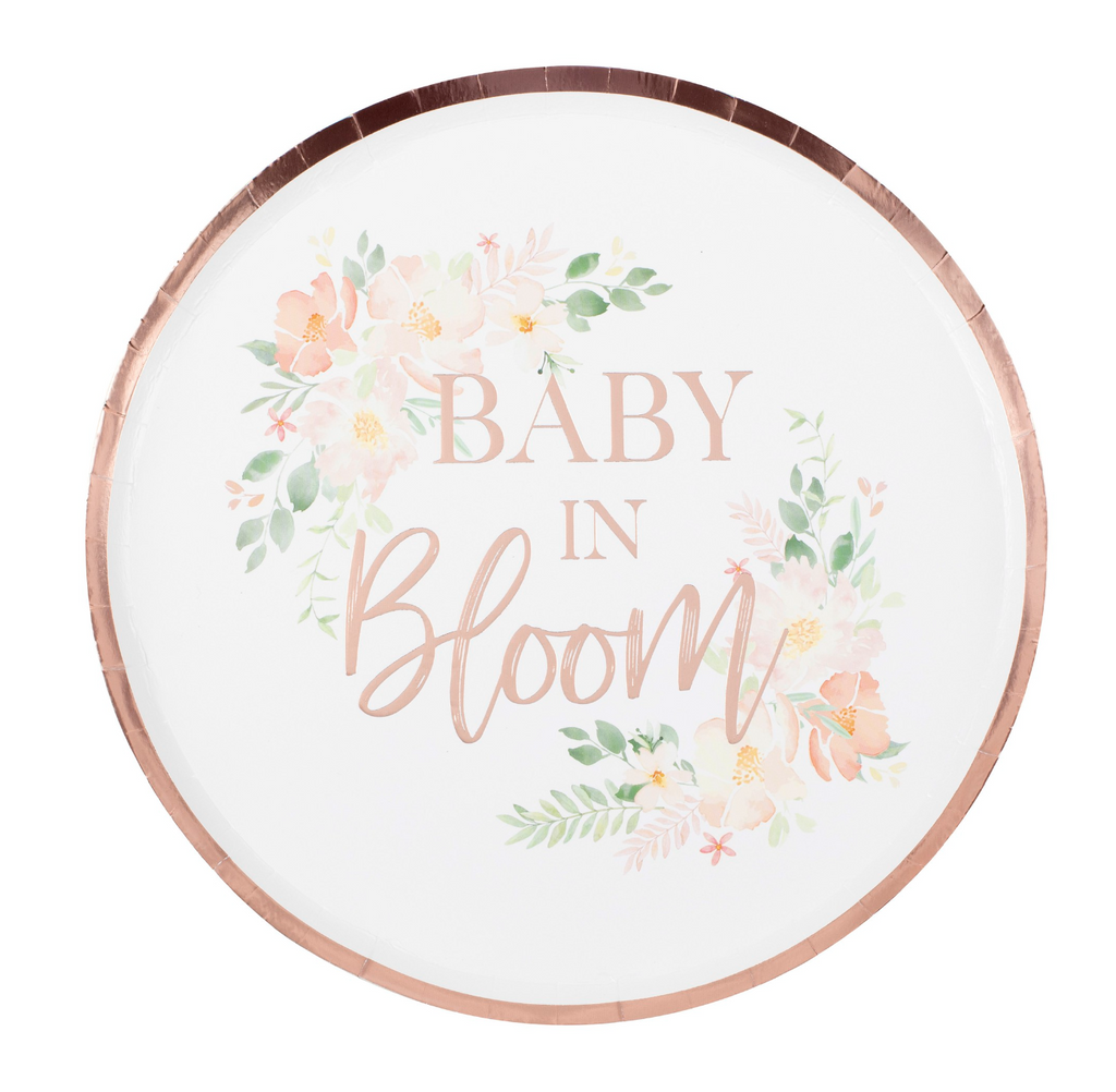 Rose Gold Baby In Bloom Floral Baby Shower Plates