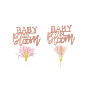 Rose Gold Baby in Bloom Floral Baby Shower Cupcake Toppers