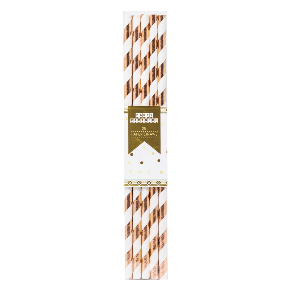 Rose Gold Striped Paper Straws
