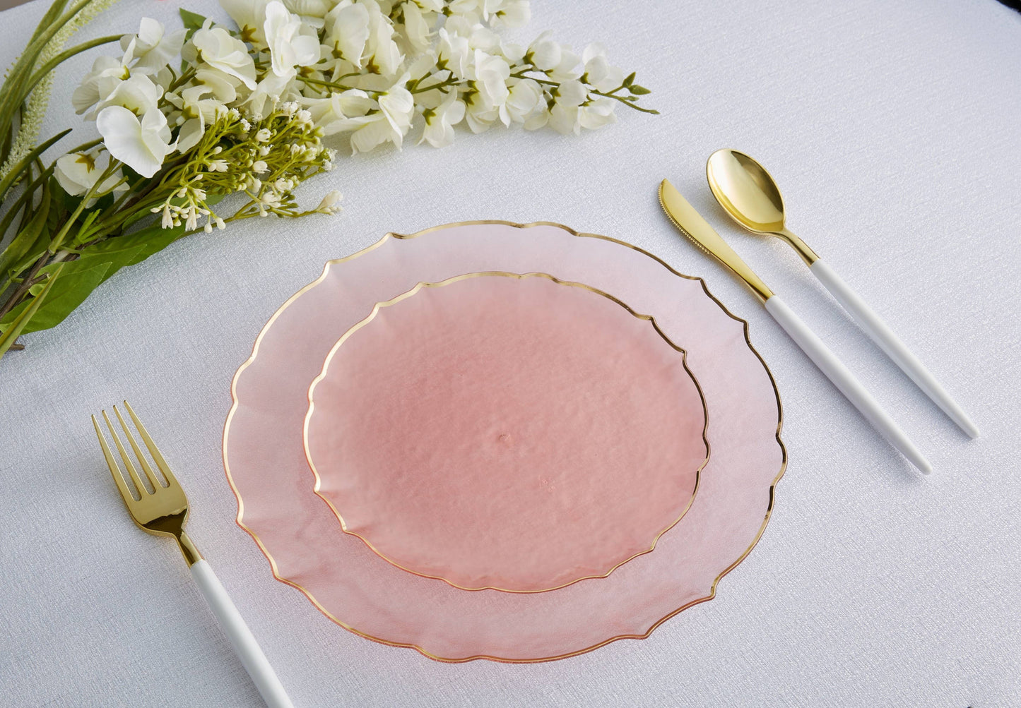 Frosted Rose & Gold Dinner / Salad Plastic Multipack Plate Set - 32pk