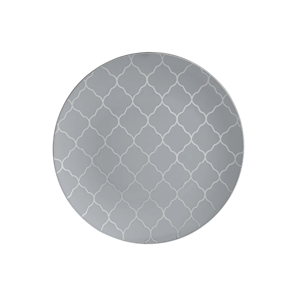 Round Gray & Silver Lattice Pattern Plastic Plates - 10 pk