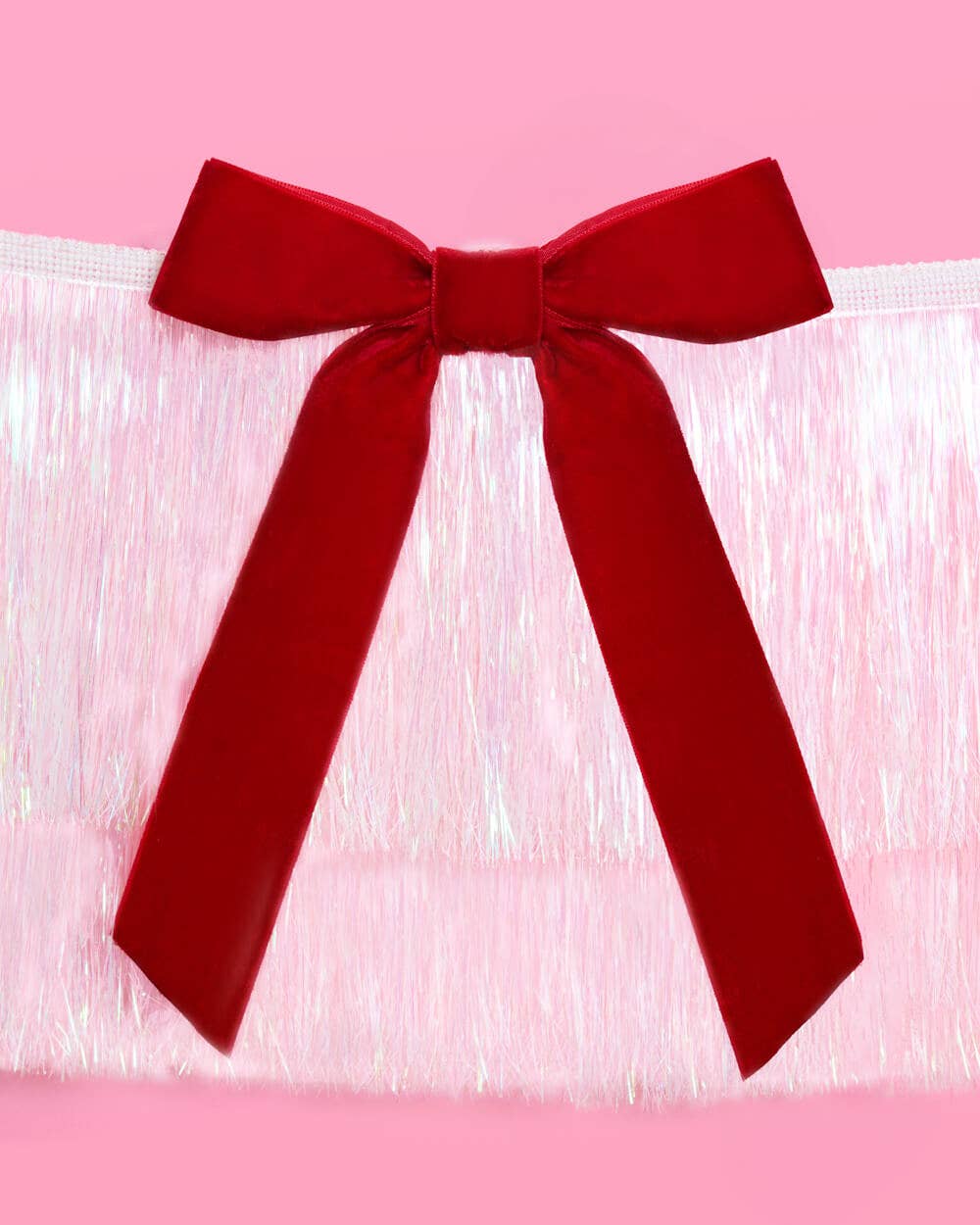 White Iridescent Fringe Garland with Red and Pink Velvet Bows