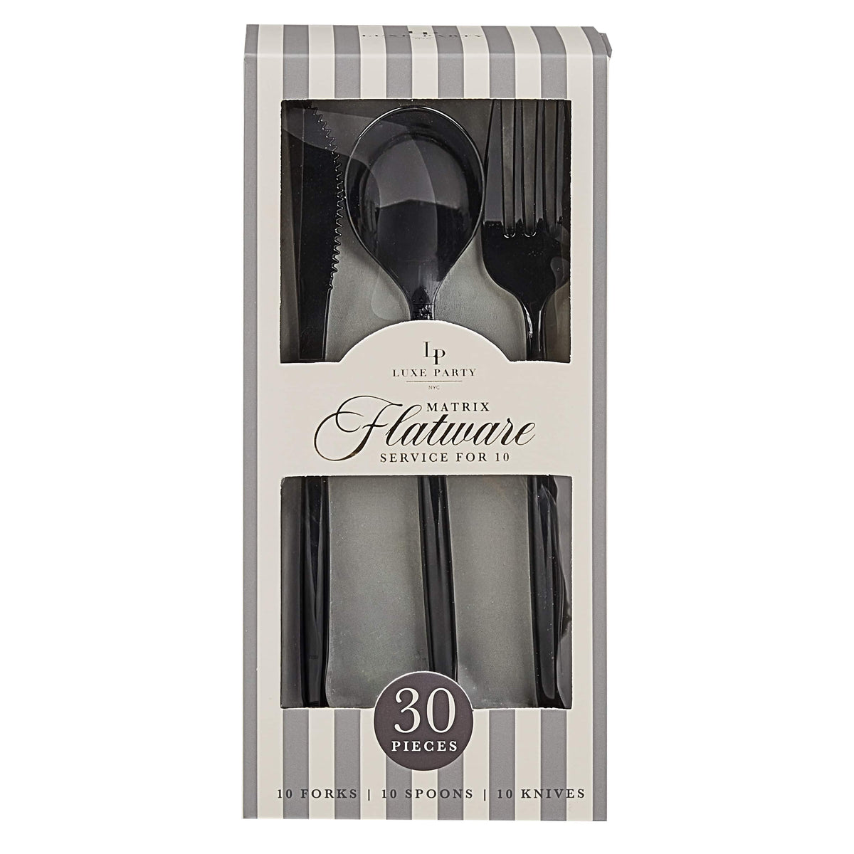 Matrix Black Plastic Cutlery Set - 30pc (Service for 10)