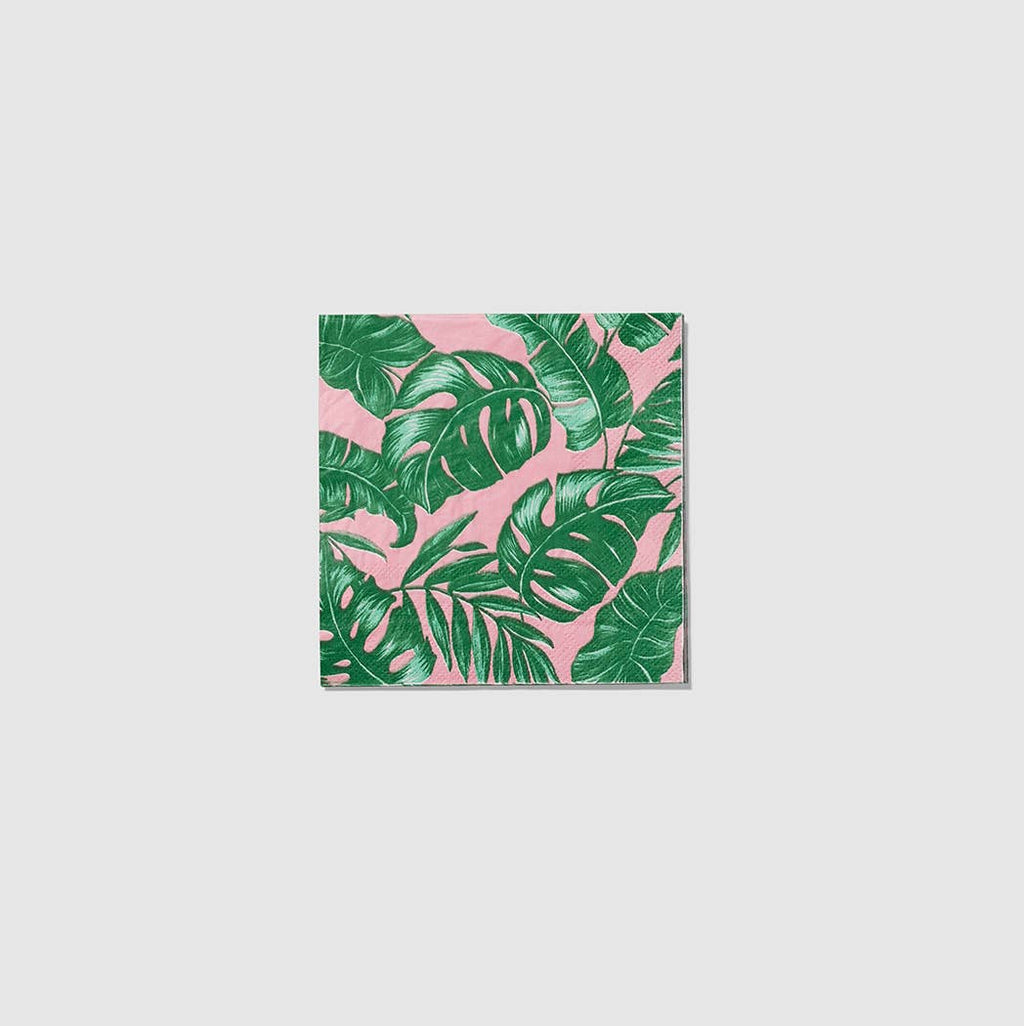 Tropical Party Pink Palm Leaves Paper Cocktail Napkins - 25pk