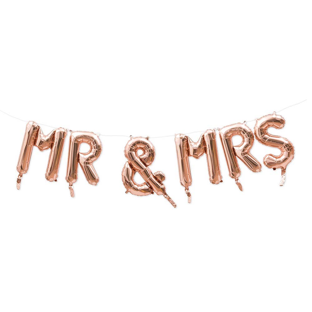 Rose Gold Mylar Foil Balloon Banner - Mr & Mrs