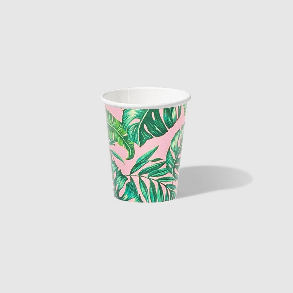 Tropical Party Pink Palm Leaf Paper Cups - 10pk