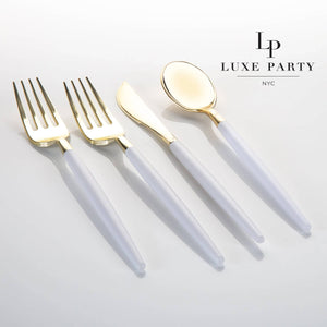 White and Gold Two-Tone Plastic Cutlery Set | 32 Pieces