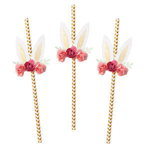 Floral Bunny Ears Paper Straws - 6 ct