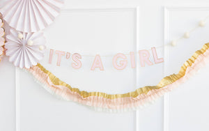 Baby Pink, Cream & Gold Crepe Paper Banner