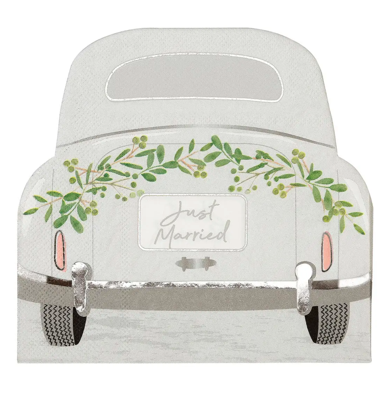 Botanical Bride 'Just Married' Car Shaped Paper Napkins - 16pk