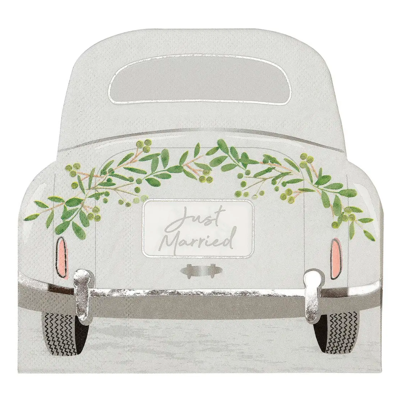 Botanical Bride 'Just Married' Car Shaped Napkins - 16 pk