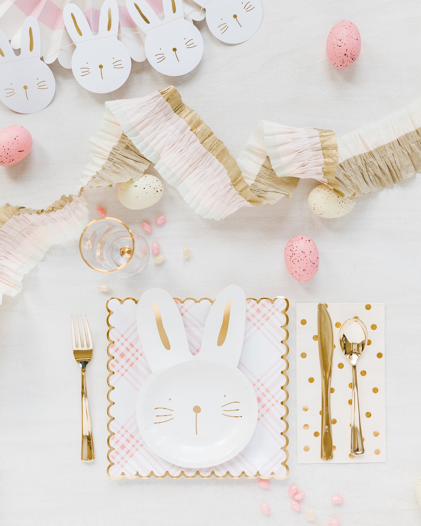 Baby Pink, Cream & Gold Crepe Paper Banner