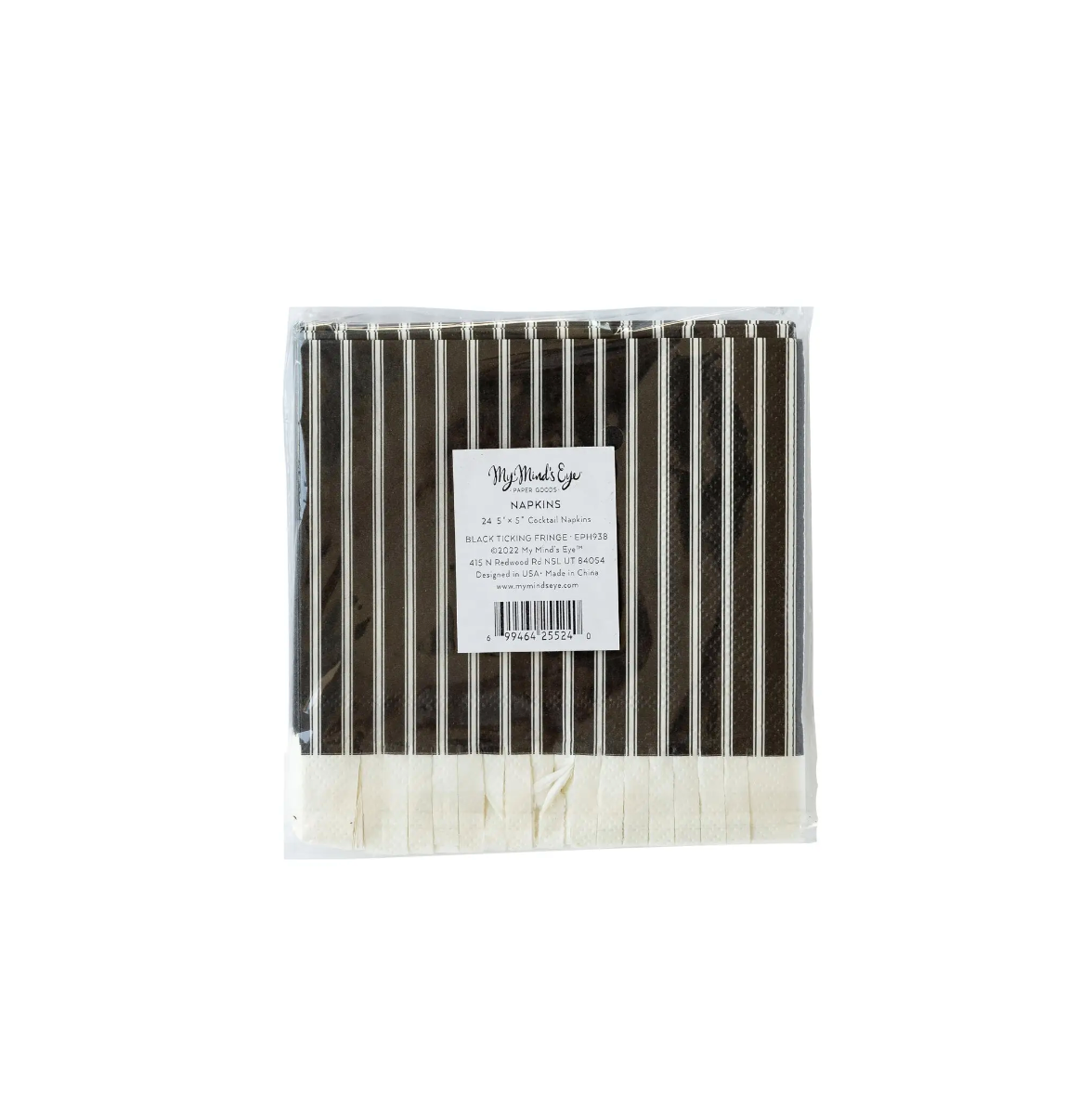 Ephemera Black Ticking Fringe Napkins - 24pk