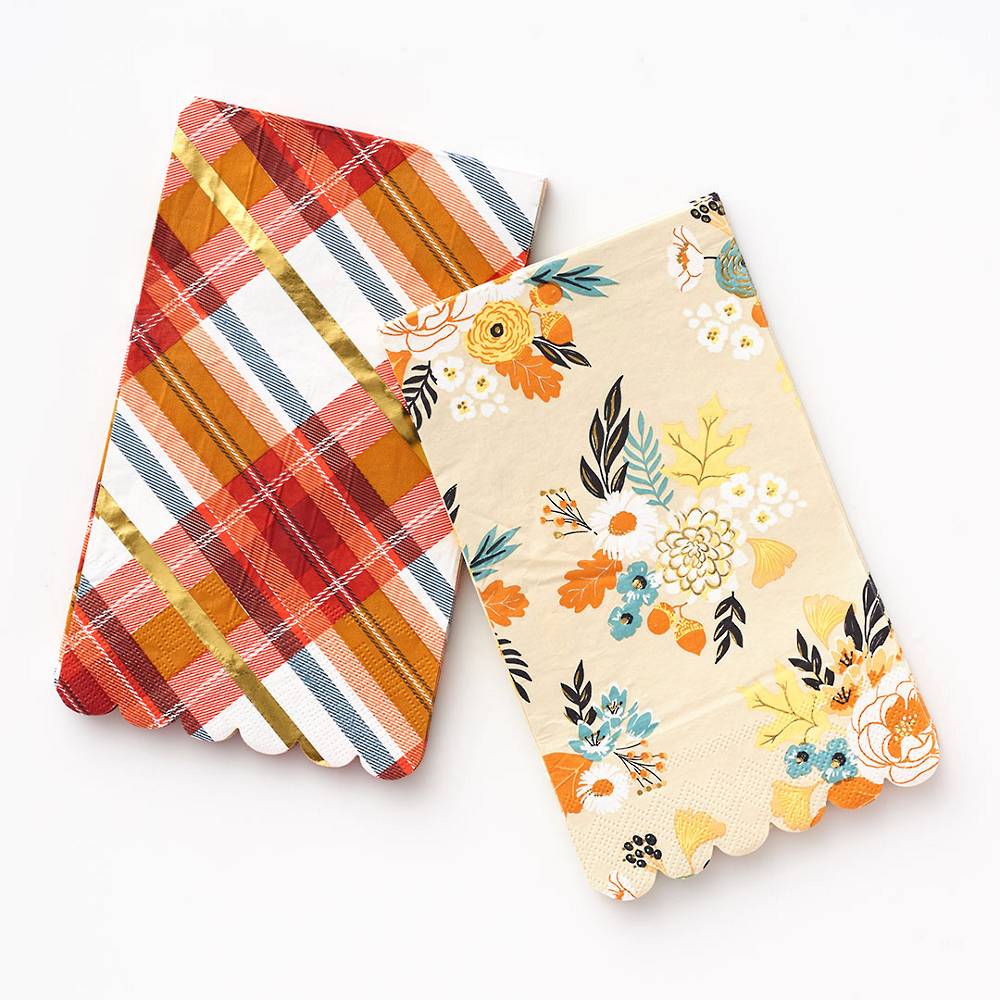 Fall Plaid and Floral Assorted Guest Napkin Set - 20pk