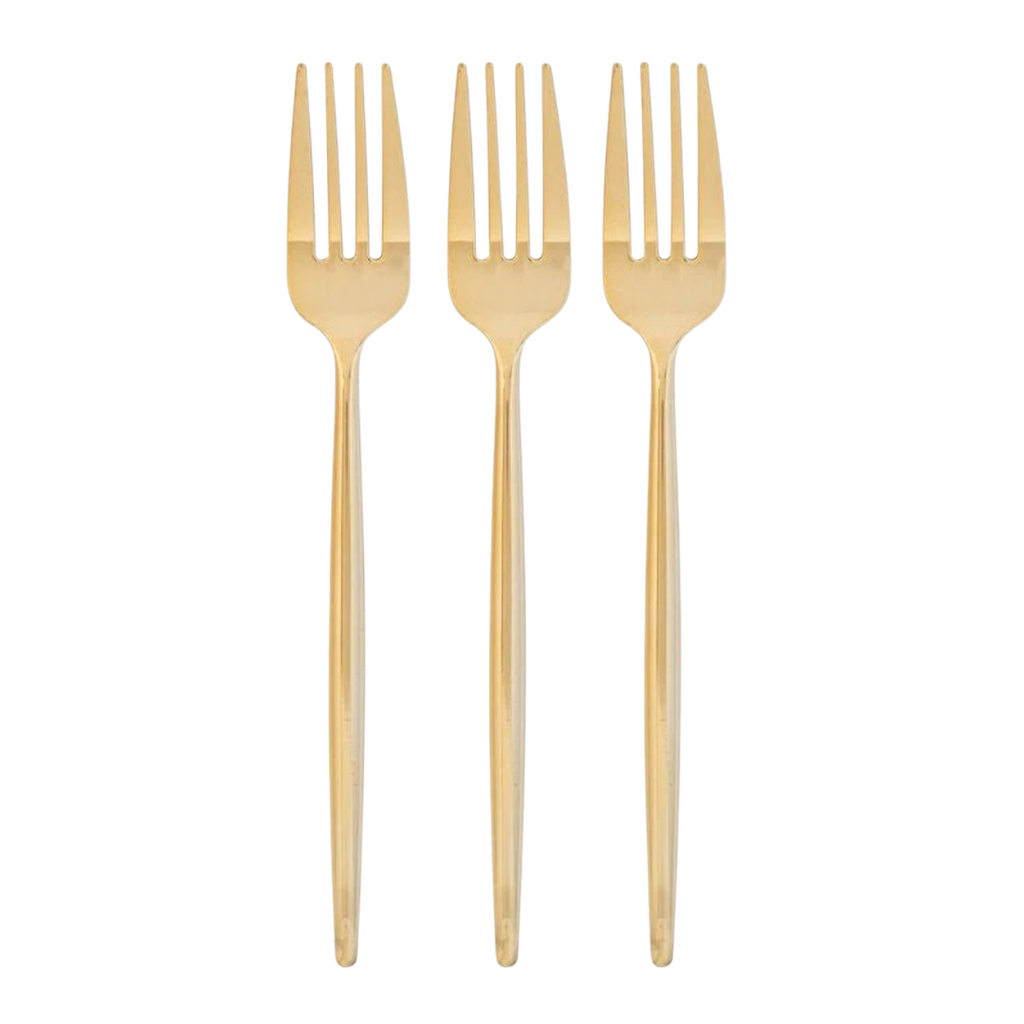 Chic Round Gold Premium Plastic Forks | 20 Pieces