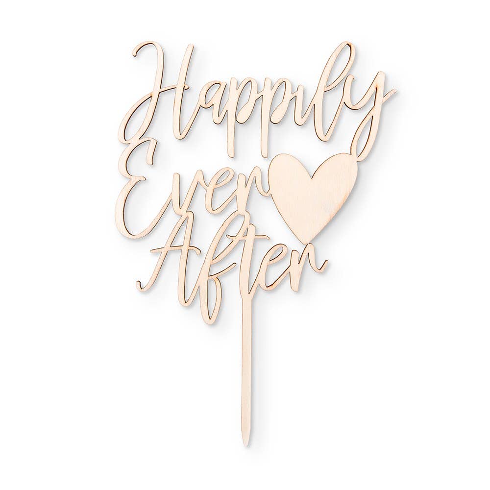 Happily Ever After Natural Wood Cake Topper