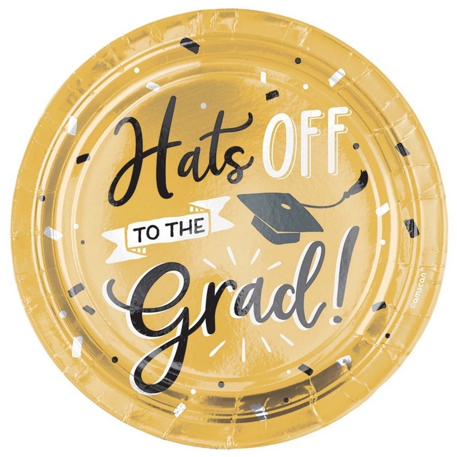 Hats Off to the Grad Gold Graduation Party 7" Small Plates - 8pk