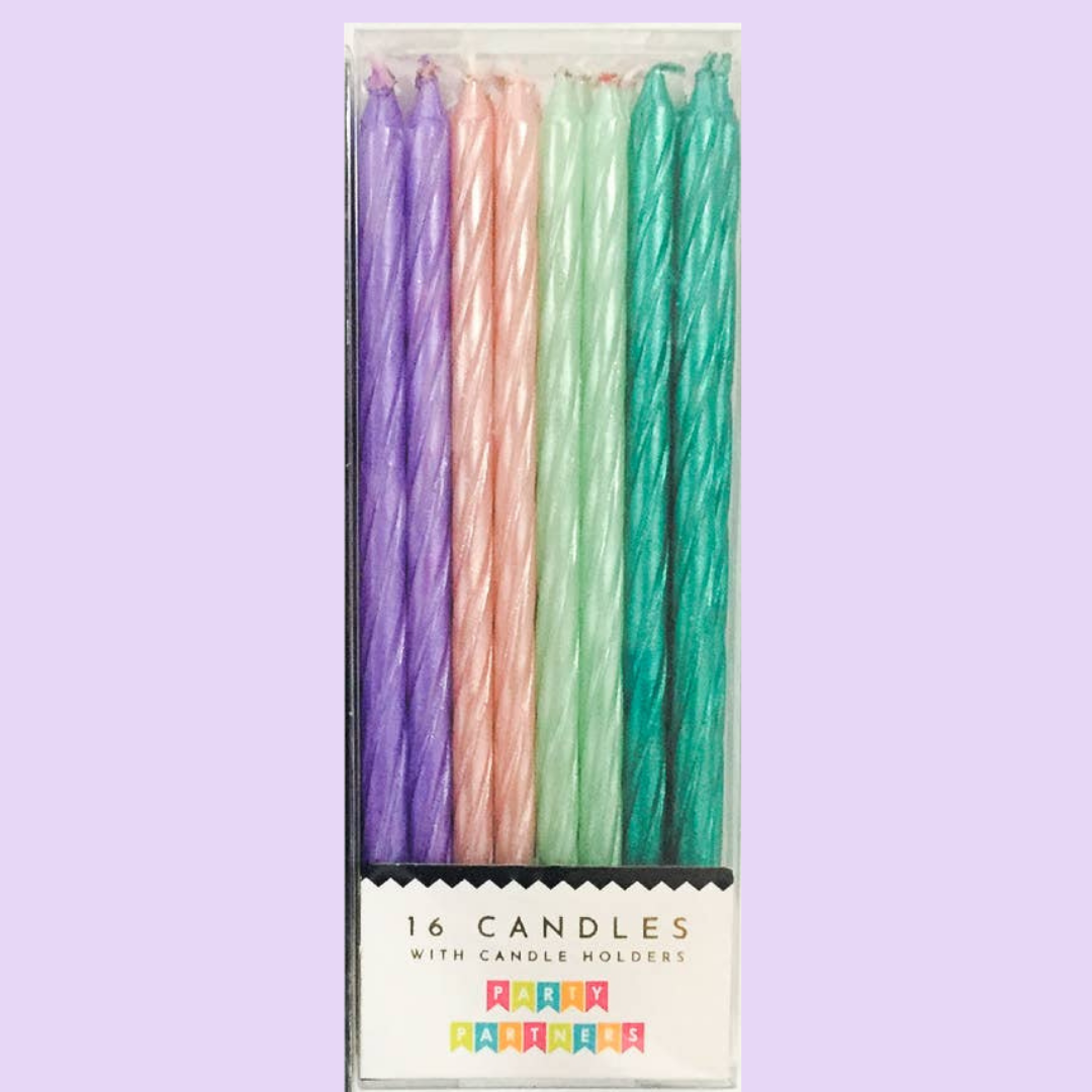 Pink, Purple & Teal Pearl Spiral Tall Birthday Candles - 16pk