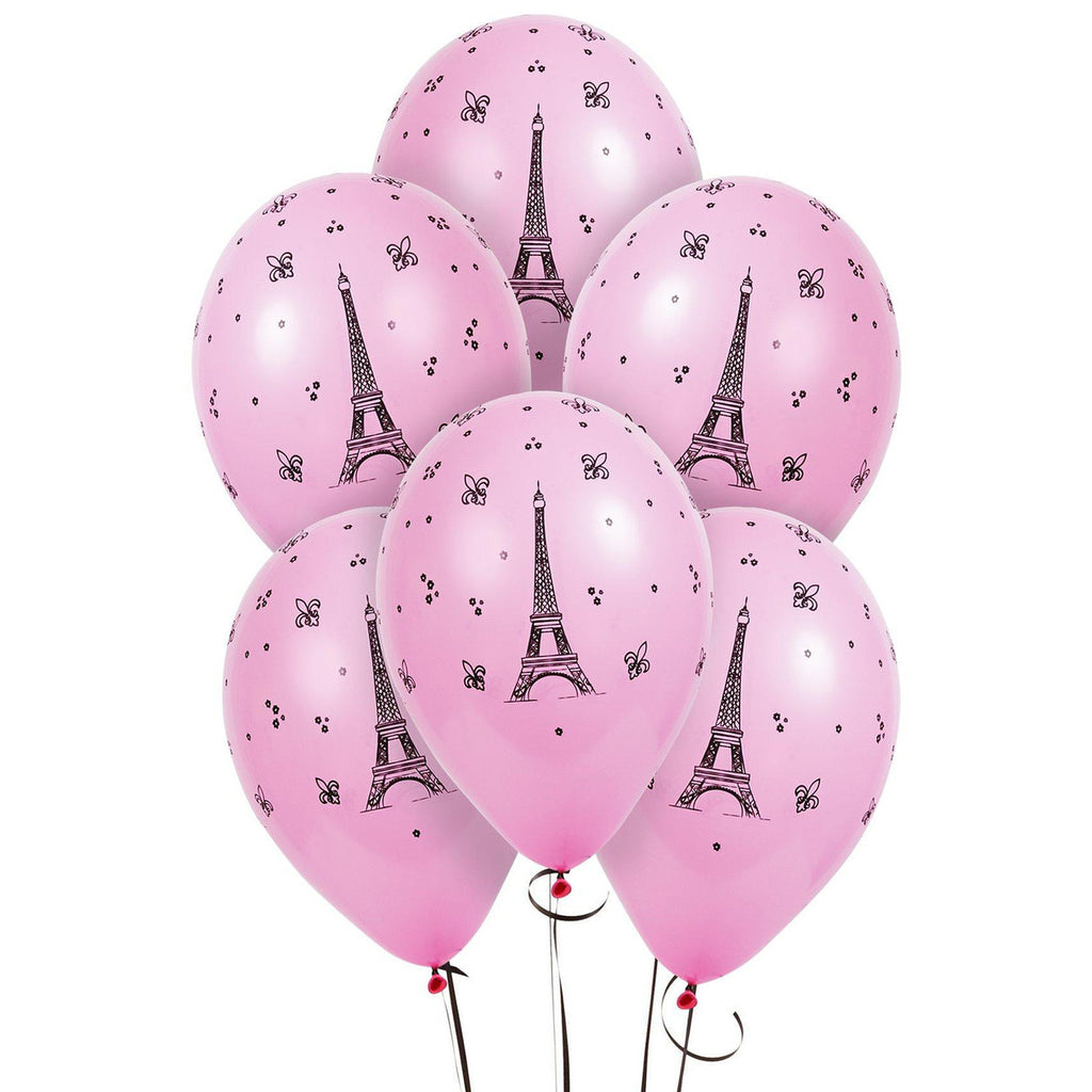 Pink Paris French Party Eiffel Tower Latex Balloons - 6 pk