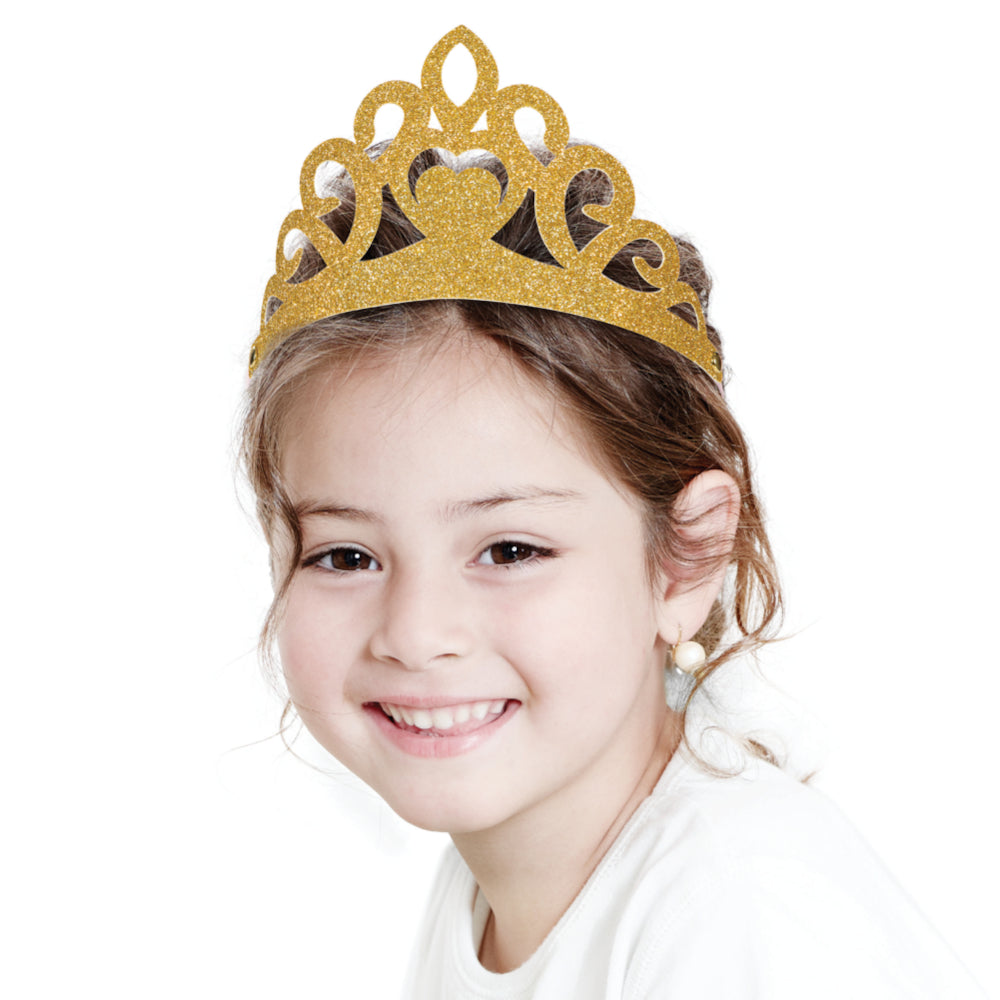 Princess Party Pink & Gold Glitter Tiara Crowns - 8pk