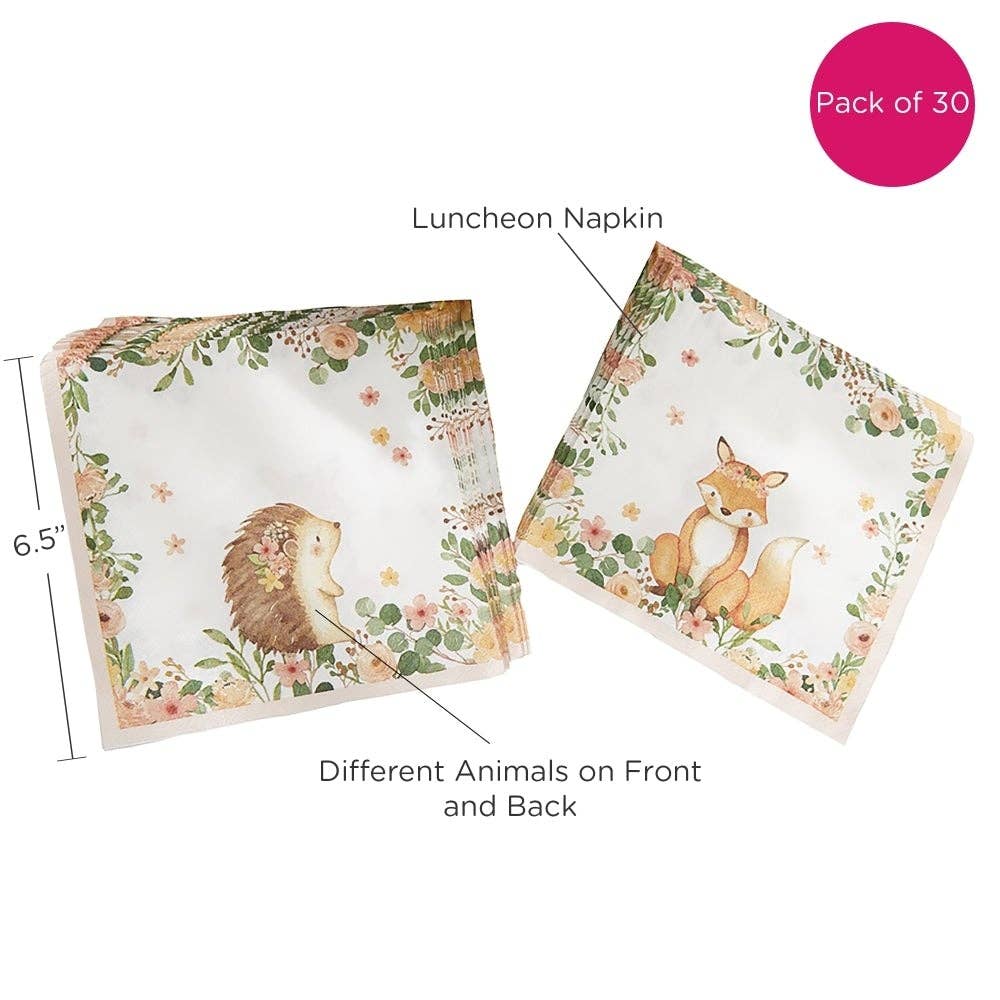 Woodland Animal Pink Floral Large Paper Napkins - 30pk