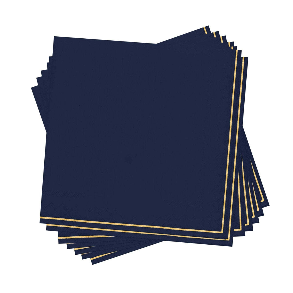 Navy with Gold Stripe Paper Lunch Napkins - 20pk
