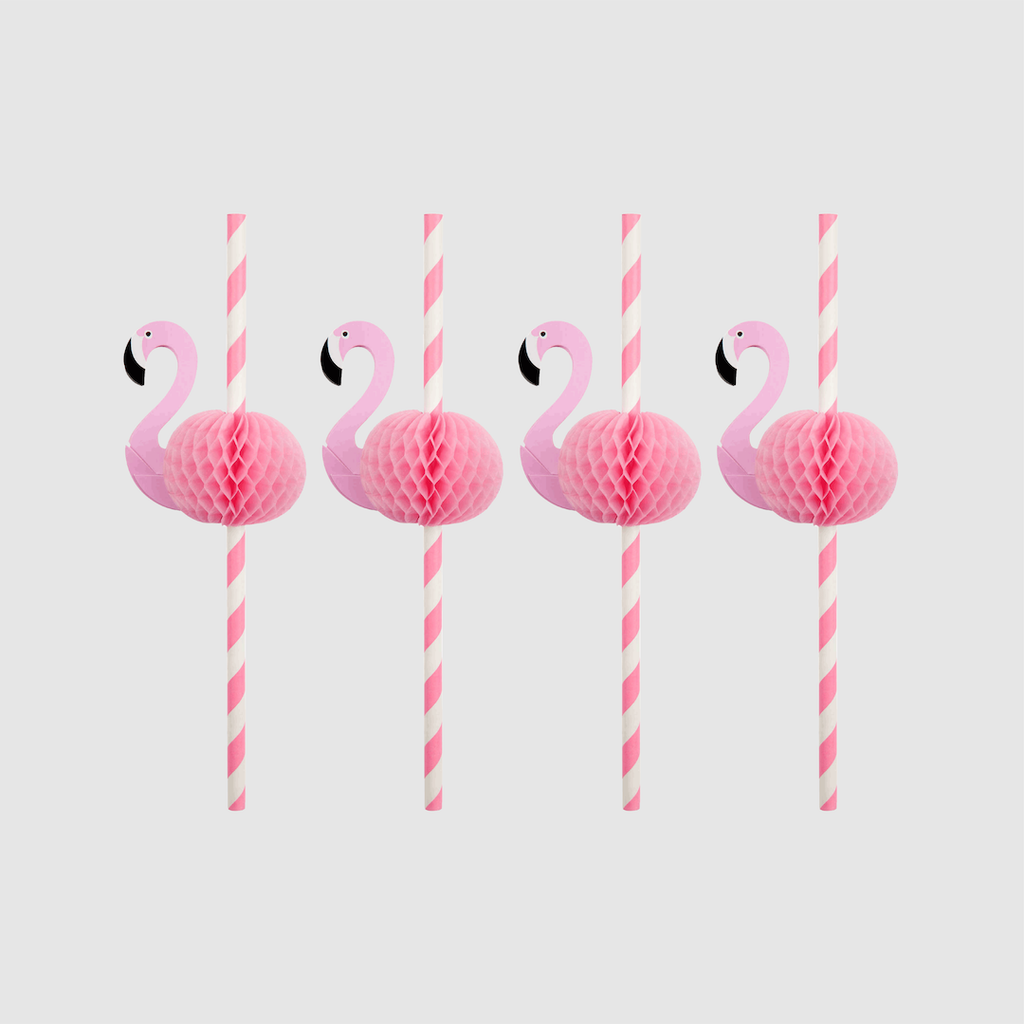 Flamingo Honeycomb Paper Straws - 10 pk