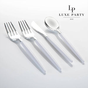 White, Silver Plastic Cutlery Set | 32 Pieces