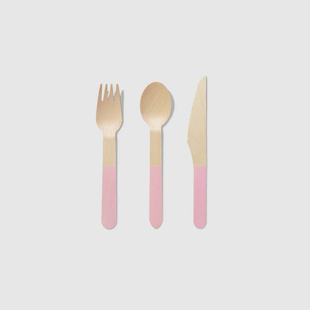 Pale Pink Wooden Eco-Friendly Cutlery Set (Service for 10)