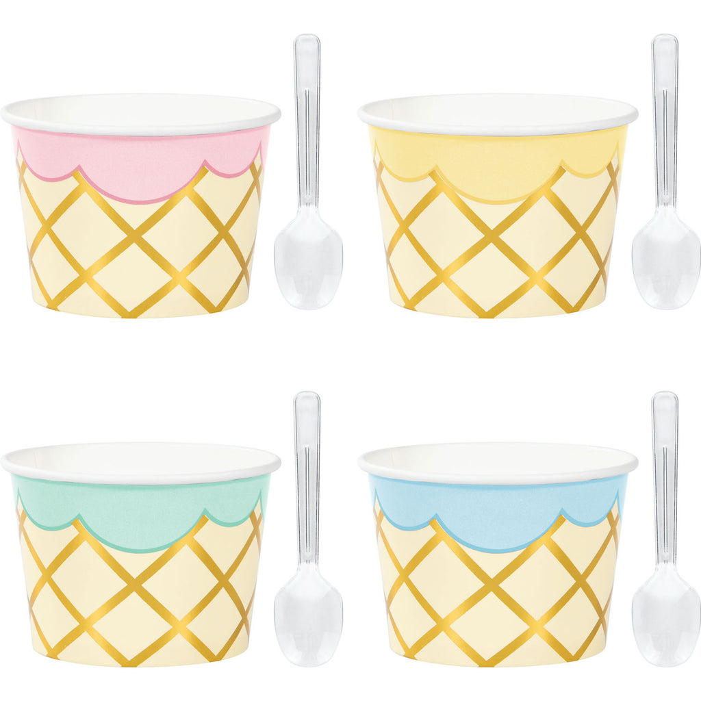 Ice Cream Party Assorted Treat Bowls / Cups with Mini Spoons