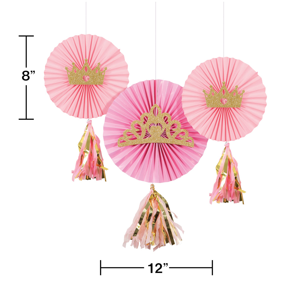 Pink Princess Party Fans with Tassels and Glitter Crown Attachments