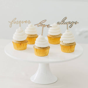 Natural Wood Cupcake Toppers - Love Collection