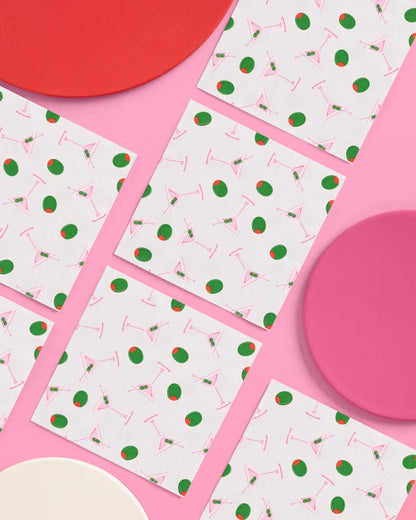 Martini & Olive Pattern Paper Cocktail Napkins - 25pk