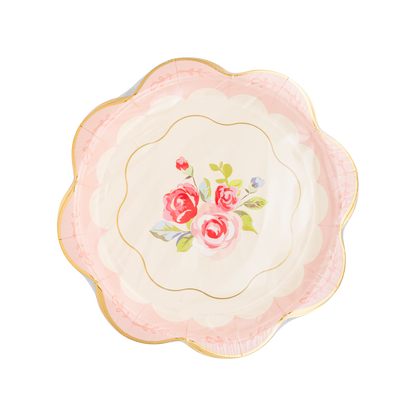 Tea Party Floral Scalloped Round Paper Plates - 8pk