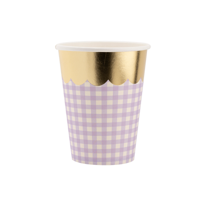 Gingham Assorted Pastel Cups with Gold Foil - 8pk