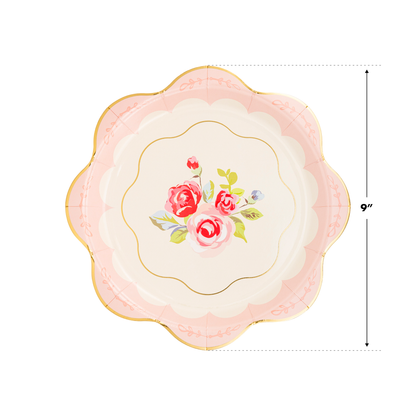 Tea Party Floral Scalloped Round Paper Plates - 8pk